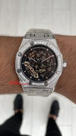 Audemars Piguet Royal Oak Skeleton 15407ST Double Balance iskelet Diamond Silver Replika Saat
