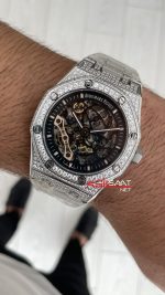 Audemars Piguet Royal Oak Skeleton 15407ST Double Balance iskelet Diamond Silver Replika Saat