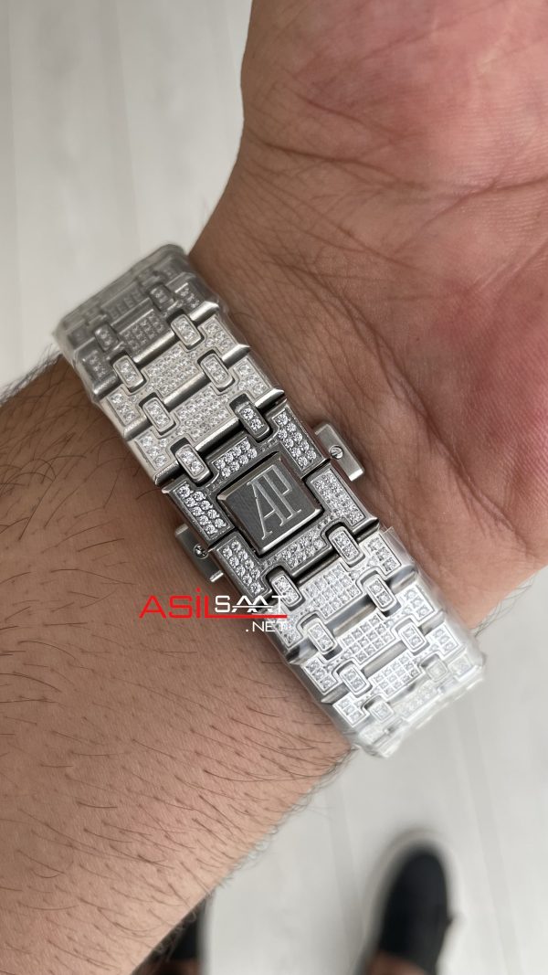 Audemars Piguet Royal Oak Skeleton 15407ST Double Balance iskelet Diamond Silver Replika Saat