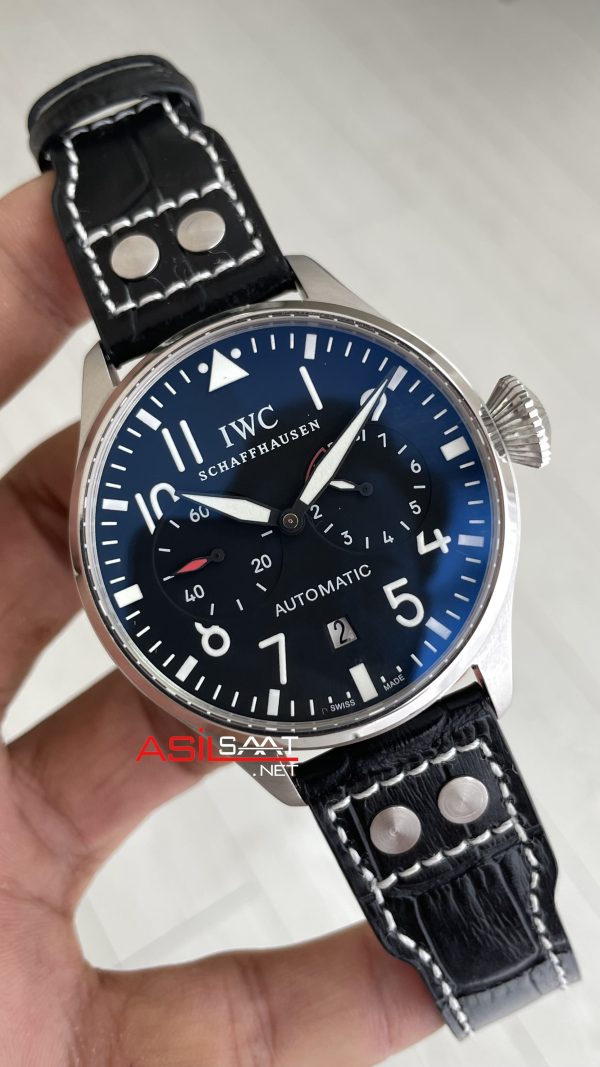 Iwc Big Pilot Spitfire Seven Days Siyah Kadran 46mm Silver Replika Saat