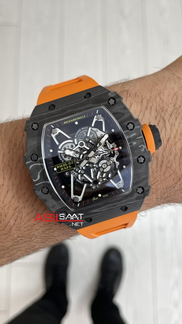 Richard Mille Rafael Nadal RM35-02 Turuncu Carbon Black Replika Saat Richard Mille Rafael Nadal RM35-02 Turuncu Carbon Black Replika Saat