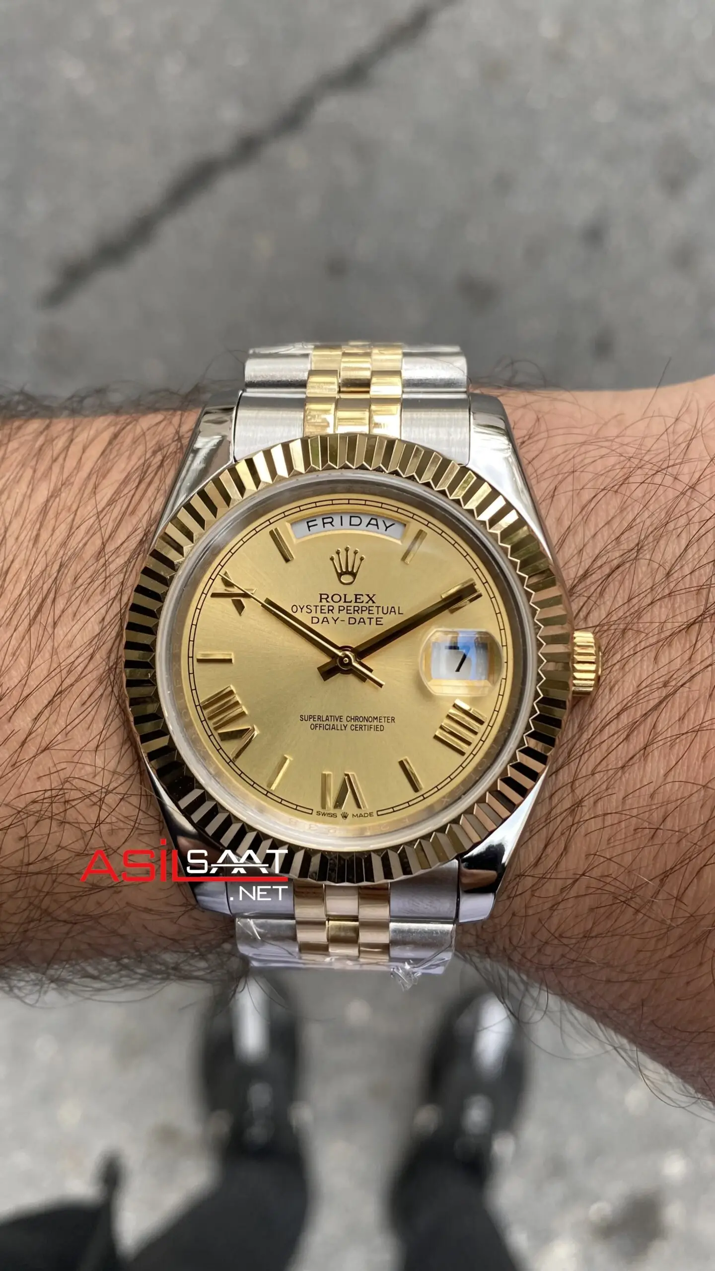 Rolex Day Date Champagne Silver Gold Replika Saat