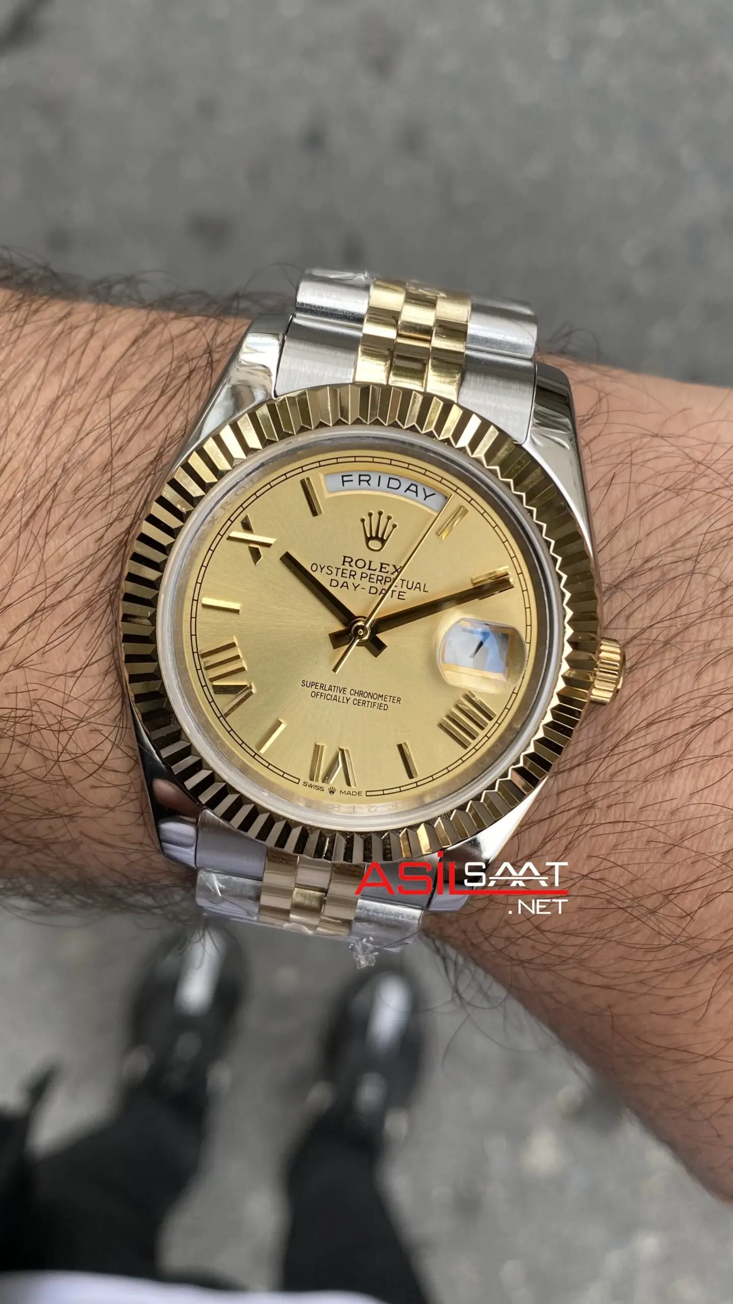Rolex Day Date Champagne Silver Gold Replika Saat
