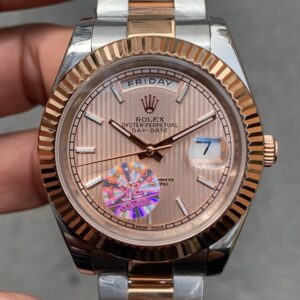 Rolex Day Date Oyster Toz Pembe Kadran 40 mm Sundest Silver Everose Gold Replika Saat ROLDD067