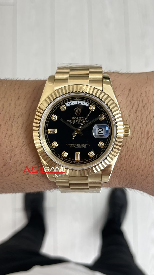 Rolex Day Date Siyah 228238 Diamond Black Dial Gold 40mm Replika Saat