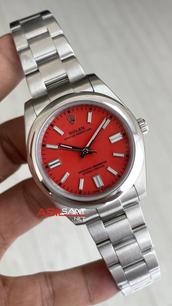 Rolex Oyster Perpetual Red Coral 124300 Mercan Kırmızı Kadran 41mm Replika Saat