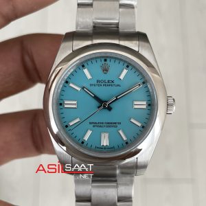 Rolex Oyster Perpetual Tiffany 124300 Turkuaz 41mm Silver Replika Saat