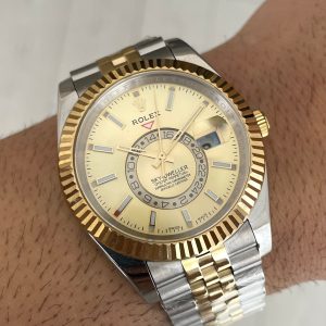 Rolex Sky Dweller Champagne 336933 Jubilee 42mm Two Tone Gold Replika Saat