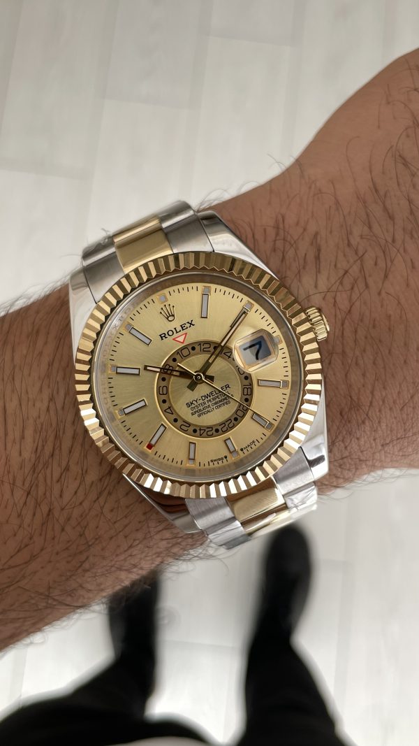 Rolex Sky Dweller Champagne 336933 Oyster 42mm Two Tone Gold Replika Saat Rolex Sky Dweller Champagne 336933 Oyster 42mm Two Tone Gold Replika Saat