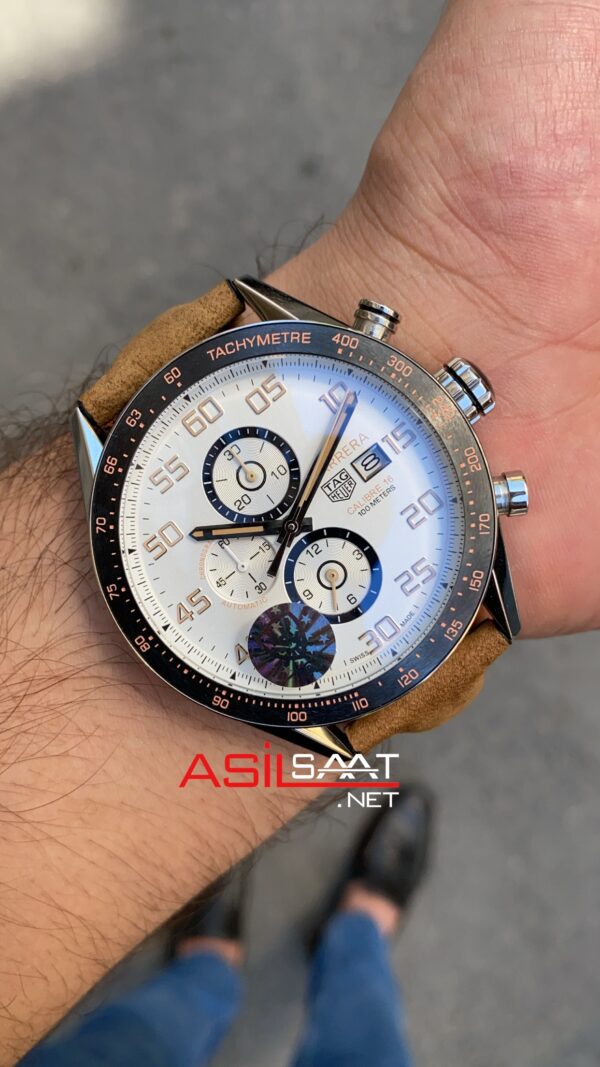 TAG Heuer Carrera Calibre 16 Beyaz Kadran Kahverengi Deri Kordon