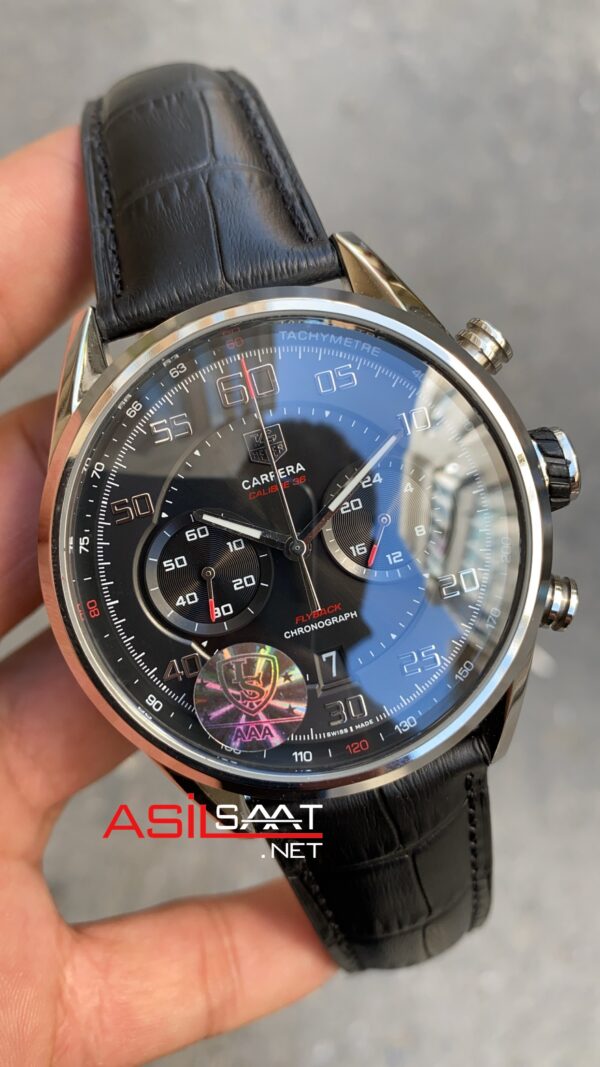 TAG Heuer Carrera Calibre 36 Jack Heuer Flyback Racing Gümüş Kasa Siyah Kadran TAG Heuer Carrera Calibre 36 Jack Heuer Flyback Racing Gümüş Kasa Siyah Kadran