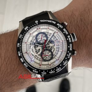 TAG Heuer Carrera Calibre Heuer 01 Skeleton Chronograph 44mm Beyaz Kadran Replika Saat