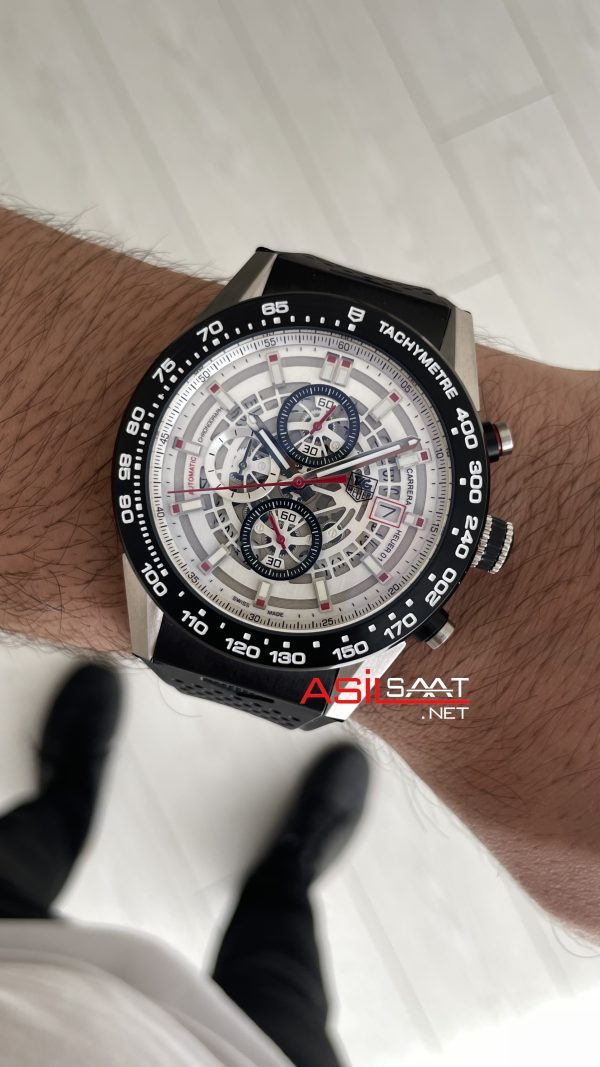 TAG Heuer Carrera Calibre Heuer 01 Skeleton Chronograph 44mm Beyaz Kadran Replika Saat TAG Heuer Carrera Calibre Heuer 01 Skeleton Chronograph 44mm Beyaz Kadran Replika Saat