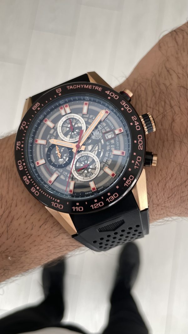 TAG Heuer Carrera Calibre Heuer 01 Skeleton Chronograph 44mm CAR2A5A Rosegold Siyah Kadran