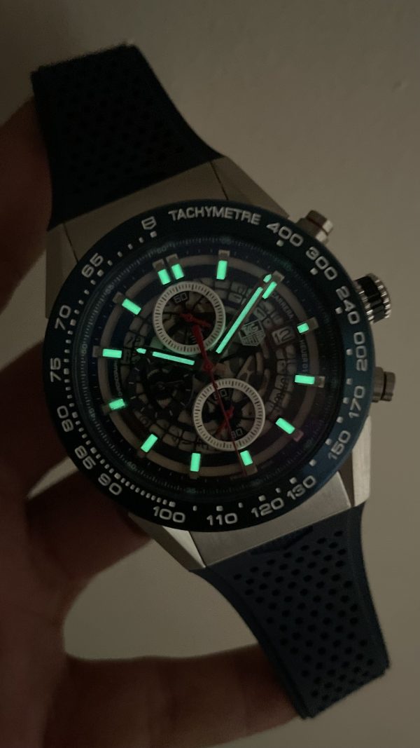 TAG Heuer Carrera Calibre Heuer 01 Skeleton Chronograph 44mm Mavi Kadran Replika Saat