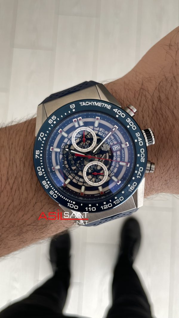 TAG Heuer Carrera Calibre Heuer 01 Skeleton Chronograph 44mm Mavi Kadran Replika Saat