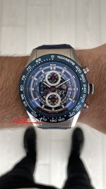 TAG Heuer Carrera Calibre Heuer 01 Skeleton Chronograph 44mm Mavi Kadran Replika Saat
