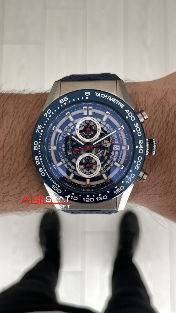 TAG Heuer Carrera Calibre Heuer 01 Skeleton Chronograph 44mm Mavi Kadran Replika Saat