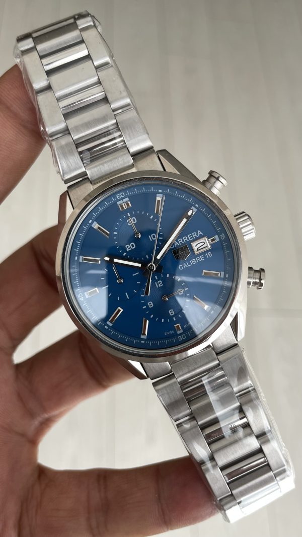 TAG Heuer Carrera Calibre Heuer 02 Mavi Kadran Silver 43mm Replika Saat