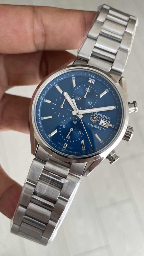 TAG Heuer Carrera Calibre Heuer 02 Mavi Kadran Silver 43mm Replika Saat