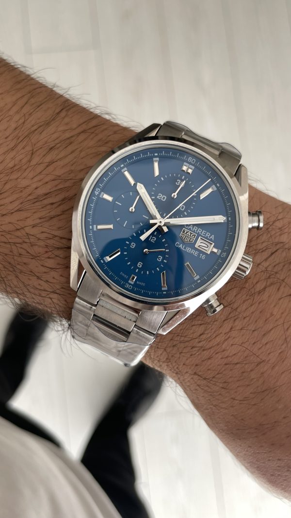 TAG Heuer Carrera Calibre Heuer 02 Mavi Kadran Silver 43mm Replika Saat