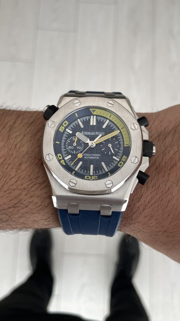 Audemars Piguet Royal Oak Offshore Diver Chronograph Mavi Kadran 26703ST Silver 42 mm Replika Saat Audemars Piguet Royal Oak Offshore Diver Chronograph Mavi Kadran 26703ST Silver 42 mm Replika Saat