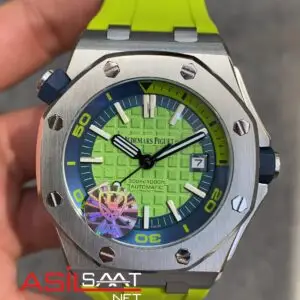 Audemars Piguet Royal Oak Offshore Diver Limon Yeşili Kadran 42 mm 15710ST.OO.A038CA.01 Lime Green Replika Saat APOD009
