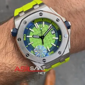 Audemars Piguet Royal Oak Offshore Diver Limon Yeşili Kadran 42 mm 15710ST.OO.A038CA.01 Lime Green Replika Saat APOD009