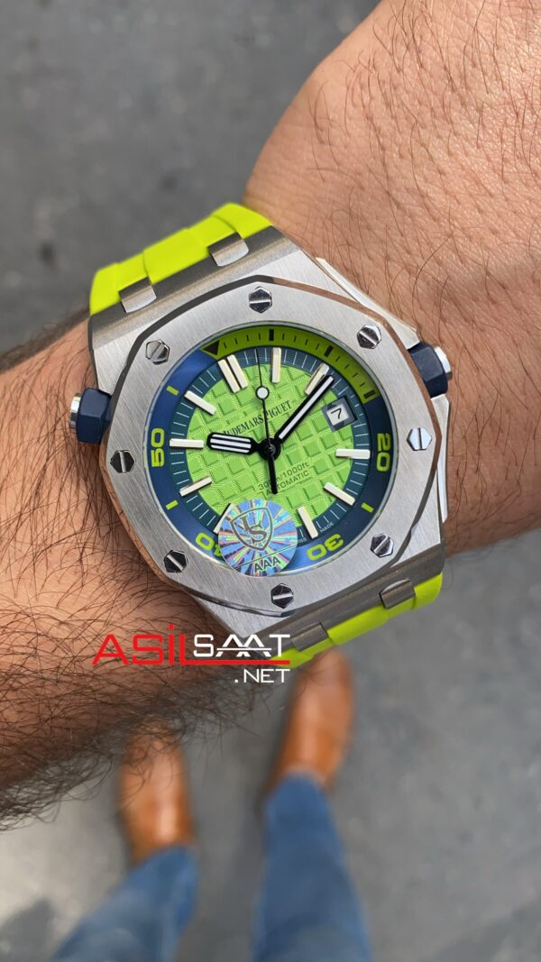 Audemars Piguet Royal Oak Offshore Diver Limon Yeşili Kadran 42 mm 15710ST.OO.A038CA.01 Lime Green Replika Saat APOD009