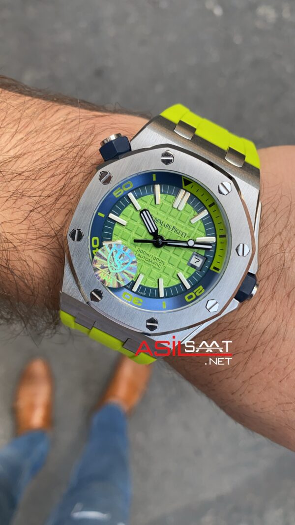 Audemars Piguet Royal Oak Offshore Diver Limon Yeşili Kadran 42 mm 15710ST.OO.A038CA.01 Lime Green Replika Saat APOD009