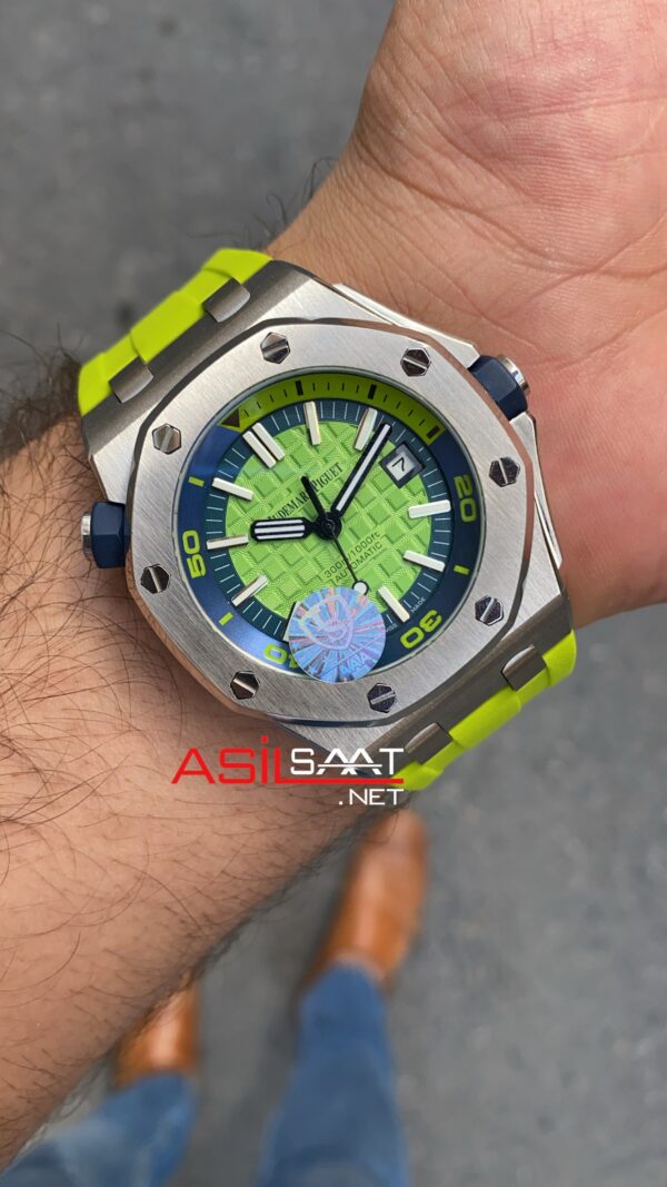 Audemars Piguet Royal Oak Offshore Diver Limon Yeşili Kadran 42 mm 15710ST.OO.A038CA.01 Lime Green Replika Saat APOD009