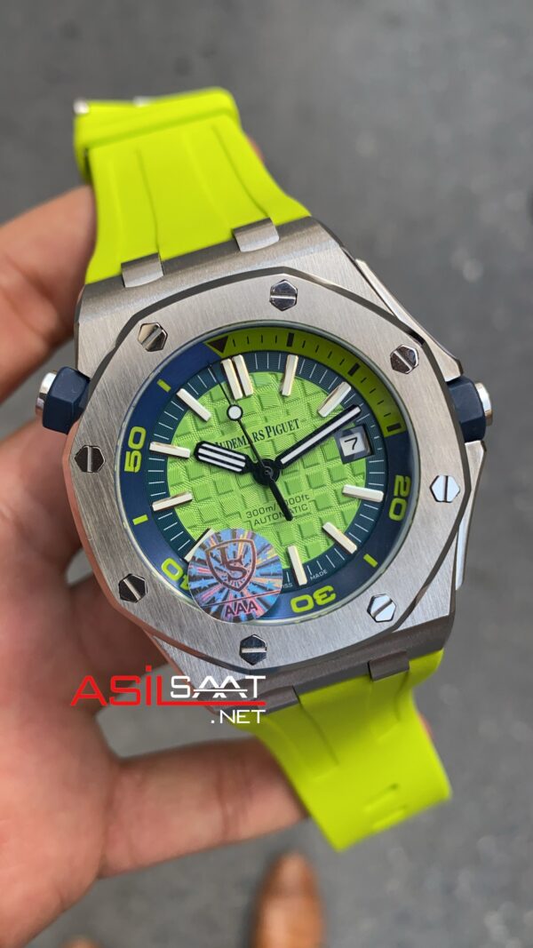Audemars Piguet Royal Oak Offshore Diver Limon Yeşili Kadran 42 mm 15710ST.OO.A038CA.01 Lime Green Replika Saat APOD009