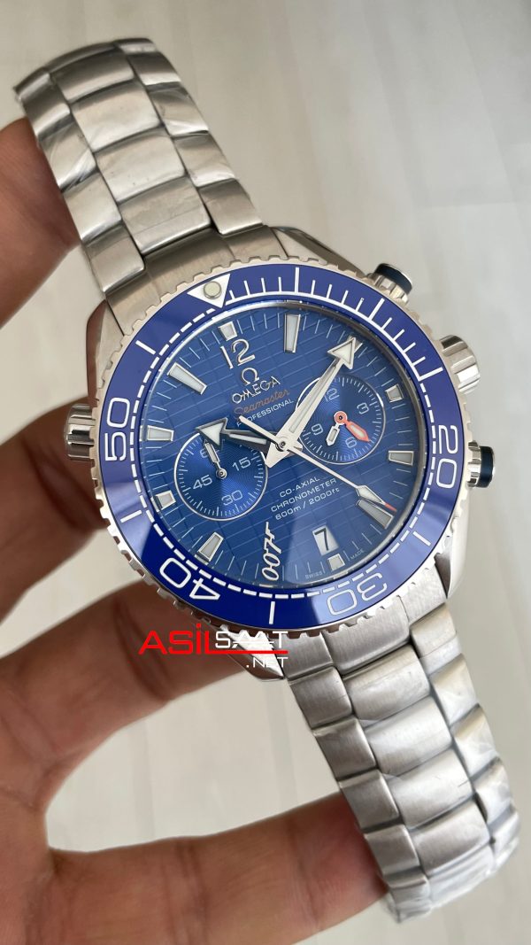 Omega Planet Ocean Seamaster 007 James Bond Chronograph Mavi Kadran Replika Saat Omega Planet Ocean Seamaster 007 James Bond Chronograph Mavi Kadran Replika Saat