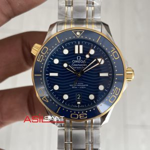 Omega Seamaster Diver 300M Mavi Kadran 42mm Two Tone Gold 210.20.42.20.03.001 Tungsten 18K DD8800 VS Factory 1:1 Super Clone Swiss ETA Saat