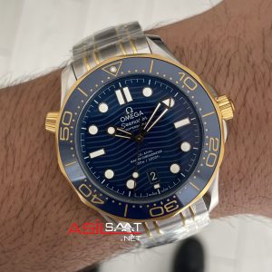 Omega Seamaster Diver 300M Mavi Kadran 42mm Two Tone Gold 210.20.42.20.03.001 Tungsten 18K DD8800 VS Factory 1:1 Super Clone Swiss ETA Saat