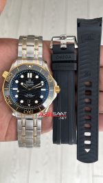 Omega Seamaster Diver 300M Siyah Kadran 42mm Two Tone Gold 210.20.42.20.01.002 Tungsten 18K DD8800 VS Factory 1:1 Super Clone Swiss ETA Saat