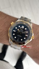 Omega Seamaster Diver 300M Siyah Kadran 42mm Two Tone Gold 210.20.42.20.01.002 Tungsten 18K DD8800 VS Factory 1:1 Super Clone Swiss ETA Saat