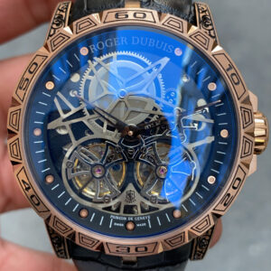 Roger Dubuis Excalibur Double Flying Tourbillon Skeleton RDDBEX0395 İşlemeli Kasa Rose Siyah