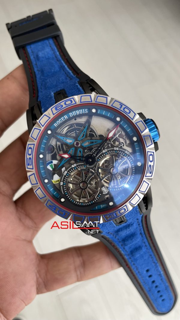 Roger Dubuis Excalibur Spider Pirelli Double Flying Tourbillon Mavi 48mm Replika Saat