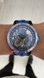 Roger Dubuis Excalibur Spider Pirelli Double Flying Tourbillon Mavi 48mm Replika Saat