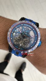 Roger Dubuis Excalibur Spider Pirelli Double Flying Tourbillon Mavi 48mm Replika Saat