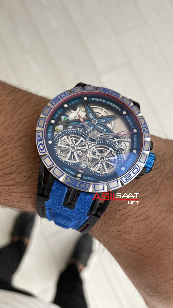 Roger Dubuis Excalibur Spider Pirelli Double Flying Tourbillon Mavi 48mm Replika Saat
