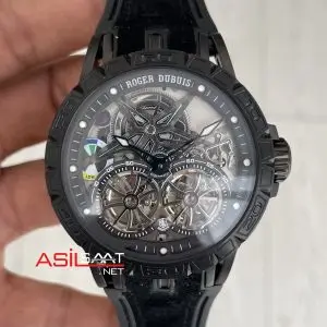 Roger Dubuis Excalibur Spider Pirelli Double Flying Tourbillon PVD Black 48mm Replika Saat