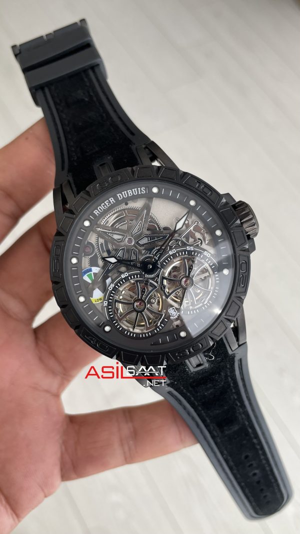 Roger Dubuis Excalibur Spider Pirelli Double Flying Tourbillon PVD Black 48mm Replika Saat