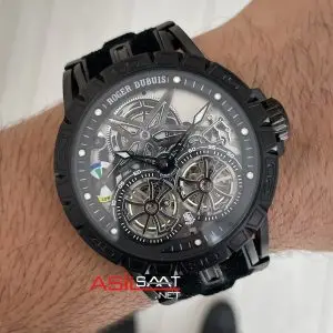 Roger Dubuis Excalibur Spider Pirelli Double Flying Tourbillon PVD Black 48mm Replika Saat