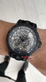 Roger Dubuis Excalibur Spider Pirelli Double Flying Tourbillon PVD Black 48mm Replika Saat
