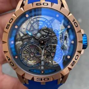 Roger Dubuis Excalibur Spider Pirelli Double Flying Tourbillon Skeleton Rose Kasa Mavi Kadran