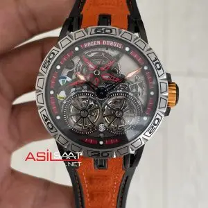 Roger Dubuis Excalibur Spider Pirelli Double Flying Tourbillon Turuncu 48mm Replika Saat