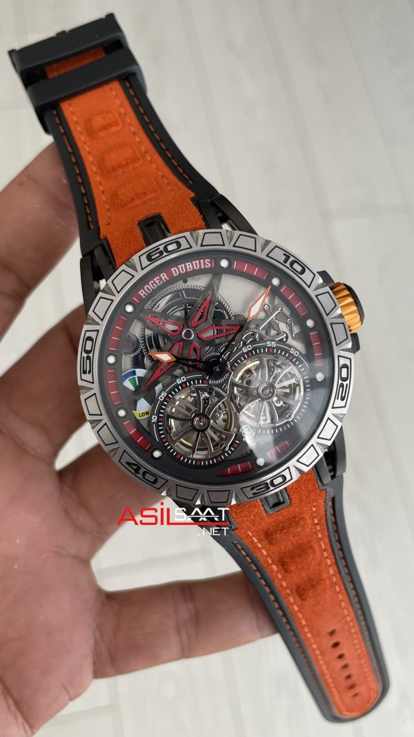 Roger Dubuis Excalibur Spider Pirelli Double Flying Tourbillon Turuncu 48mm Replika Saat Roger Dubuis Excalibur Spider Pirelli Double Flying Tourbillon Turuncu 48mm Replika Saat