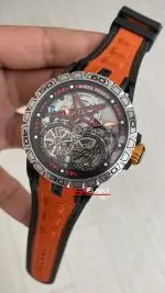 Roger Dubuis Excalibur Spider Pirelli Double Flying Tourbillon Turuncu 48mm Replika Saat